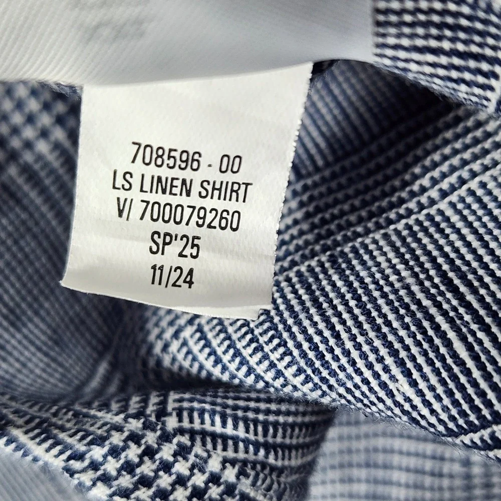 Banana Republic Button Down Mens XXL Slim Linen Blend Glen Plaid Blue Excellent